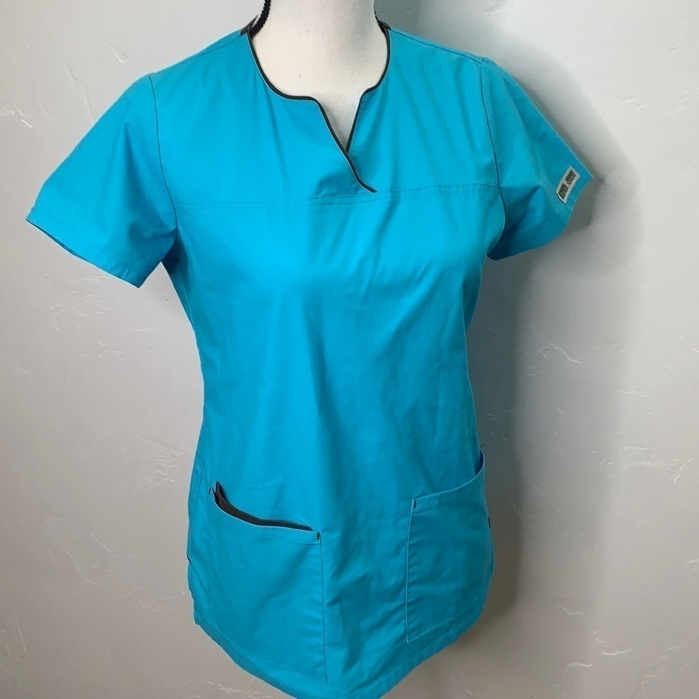 Cherokee Body Teal scrub top with brown accent XS